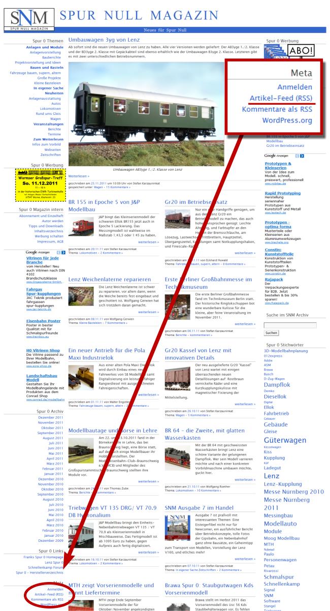 Schritt 1: Links unten auf Artikel Feed (RSS) klicken Schritt 1: Links unten auf Artikel Feed (RSS) klicken