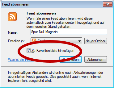 Schritt 3: In der Dialogbox "Zu Favoritenleiste hinzufügen" anklicken Schritt 3: In der Dialogbox "Zu Favoritenleiste hinzufügen" anklicken