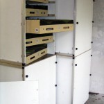 Die Transportcontainer für jeweils 10 Module