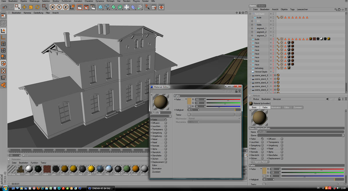 Graues Haus und Materialmanager