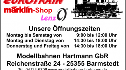 Öffnungszeiten Modellbahn Hartmann