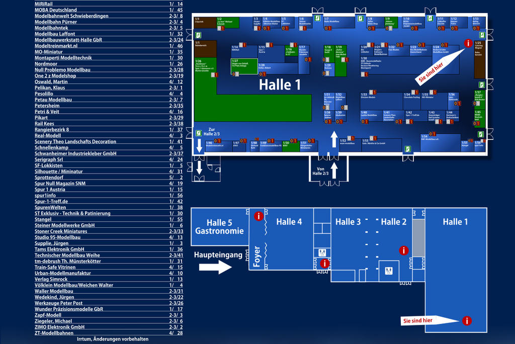 Übersichtliche Ausstellerlisten und Hallenpläne